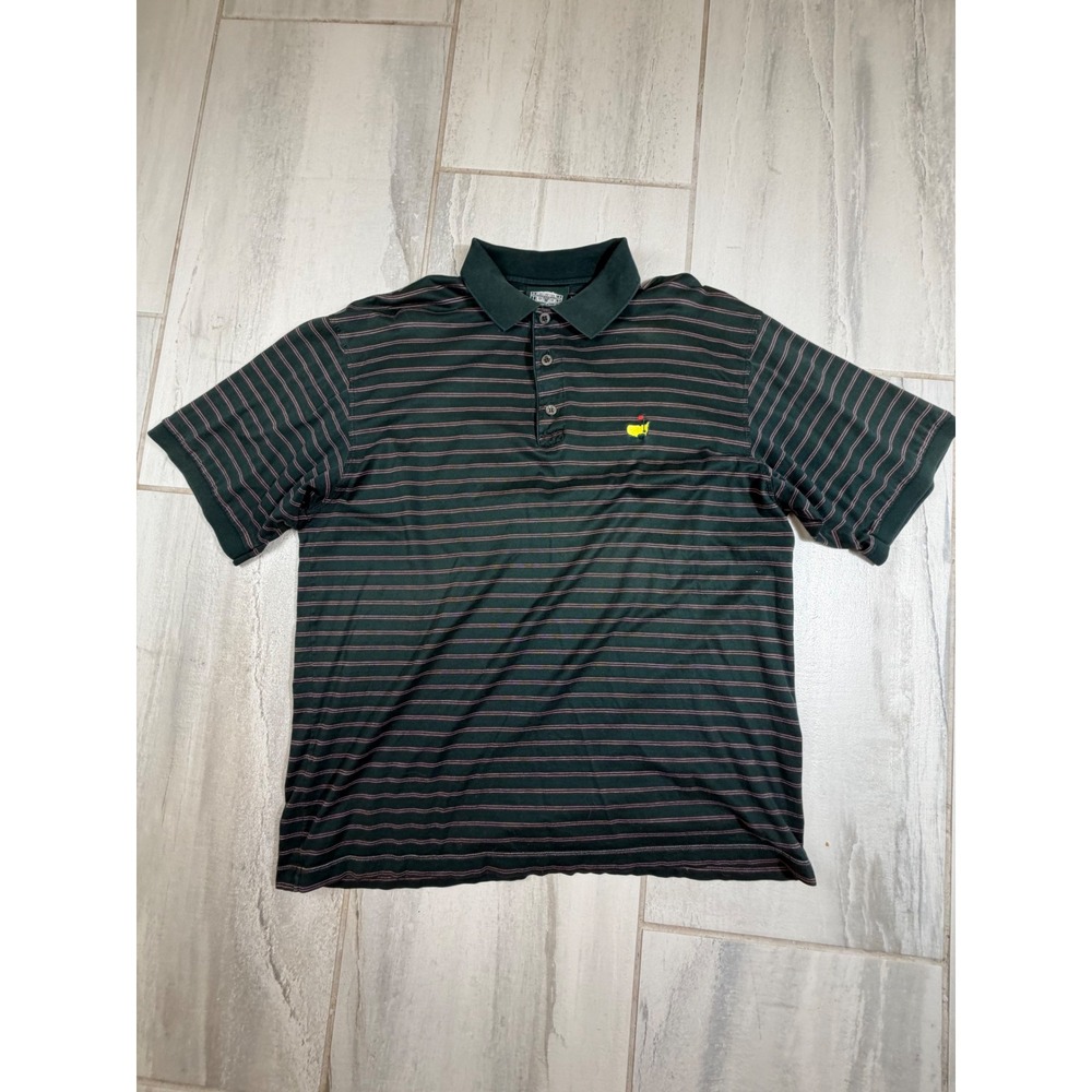 Masters Clubhouse Collection Polo Shirt Medium Green Striped Cotton Italy